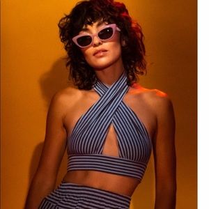 Fashion Brand Company Stripe Twist Halter Top